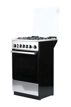 Газовая плита De luxe 5040.40г(кр) ЧР-010 нержавеющая сталь, 50х50, гриль, вертел, чугунные решетки, крышка