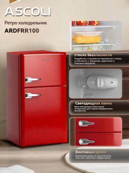 Холодильник Ascoli ARDFRR100 Ретро красный, двухкамерный с верхней морозилкой, 87.6х45.3 см