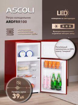 Холодильник Ascoli ARDFRR100 Ретро красный, двухкамерный с верхней морозилкой, 87.6х45.3 см