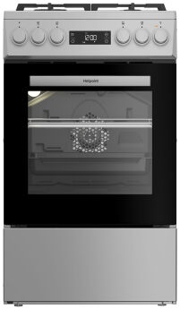 Газовая плита Hotpoint HSG5F1HX, серебристый, электродуховка с конвекцией, чугунные решетки, дисплей