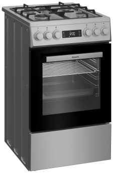 Газовая плита Hotpoint HSG5F1HX, серебристый, электродуховка с конвекцией, чугунные решетки, дисплей