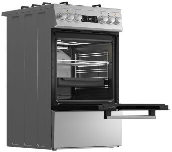 Газовая плита Hotpoint HSG5F1HX, серебристый, электродуховка с конвекцией, чугунные решетки, дисплей