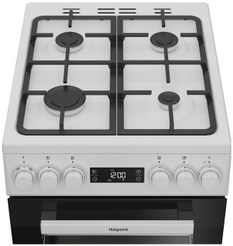 Газовая плита Hotpoint HSG5F2HB, белый, электродуховка с конвекцией, чугунные решетки, дисплей