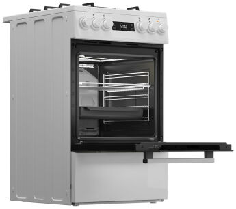 Газовая плита Hotpoint HSG5F2HB, белый, электродуховка с конвекцией, чугунные решетки, дисплей