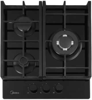 Варочная панель газовая Midea MG443TGB черное стекло, 51x45 см, 3 конф., WOK, чугун