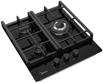 Варочная панель газовая Midea MG443TGB черное стекло, 51x45 см, 3 конф., WOK, чугун