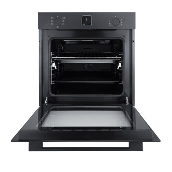 Духовой шкаф Korting OKB 4701 CNRN, черный, утапливаемые ручки, аналоговые часы, телескопические напр.