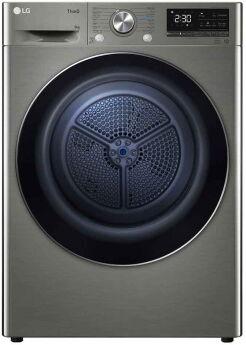 Сушильная машина LG RH90V9PV8N серебристый, тепловой насос, 9 кг, ThinQ, перенавешиваемая дверь