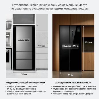 Холодильник Side-by-Side Tesler RSD-537BI BLACK GLASS зона свежести, 191,2х91,1х60 см