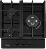 Варочная панель газовая Midea MG443TGB черное стекло, 51x45 см, 3 конф., WOK, чугун