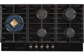 Газовая варочная панель Hiberg VM 9155 B черное стекло ретро, 87.4 см, 5 конфорок